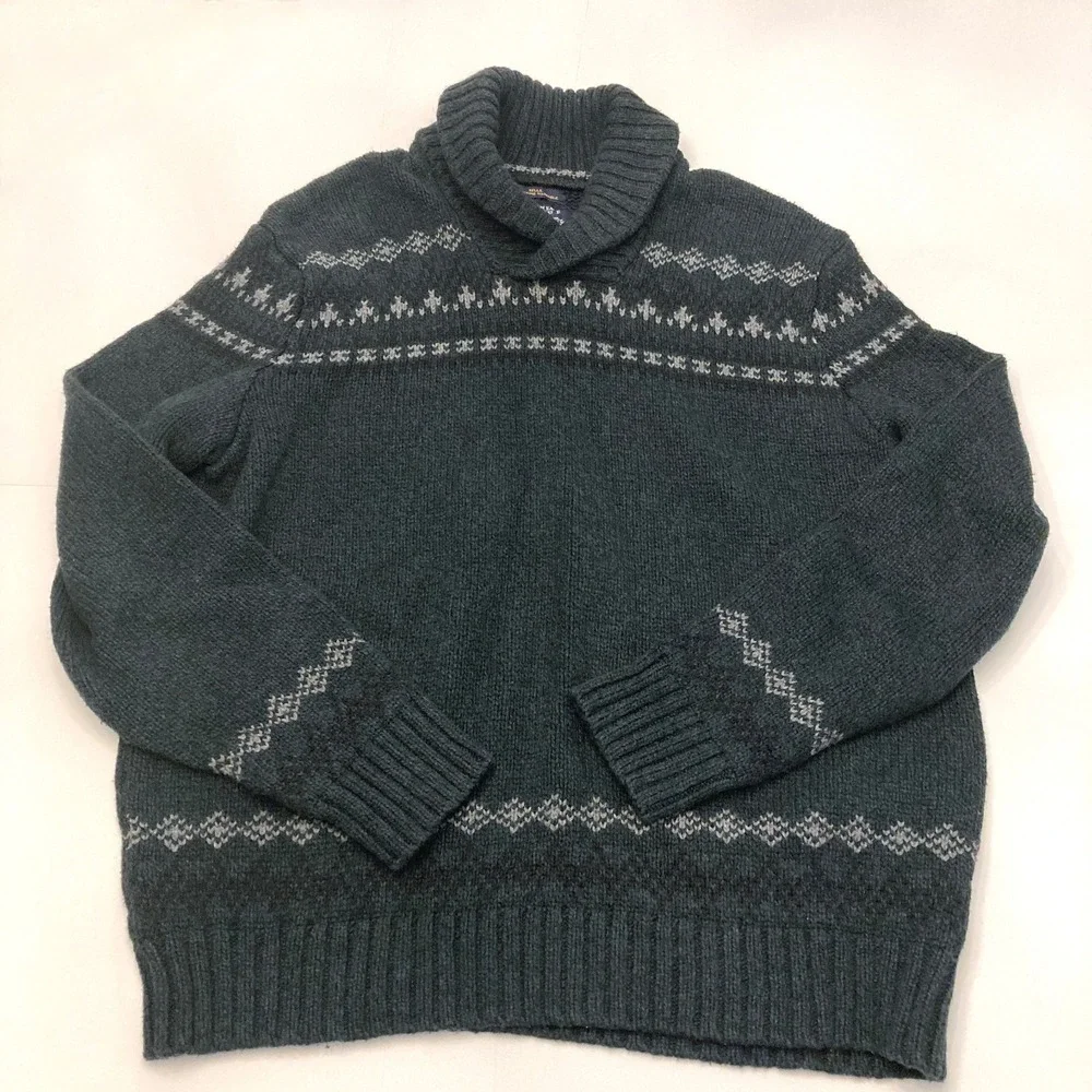 American Eagle Outfitters Pullover Shawlneck Sweater Men XXL Green Nordic Cotton